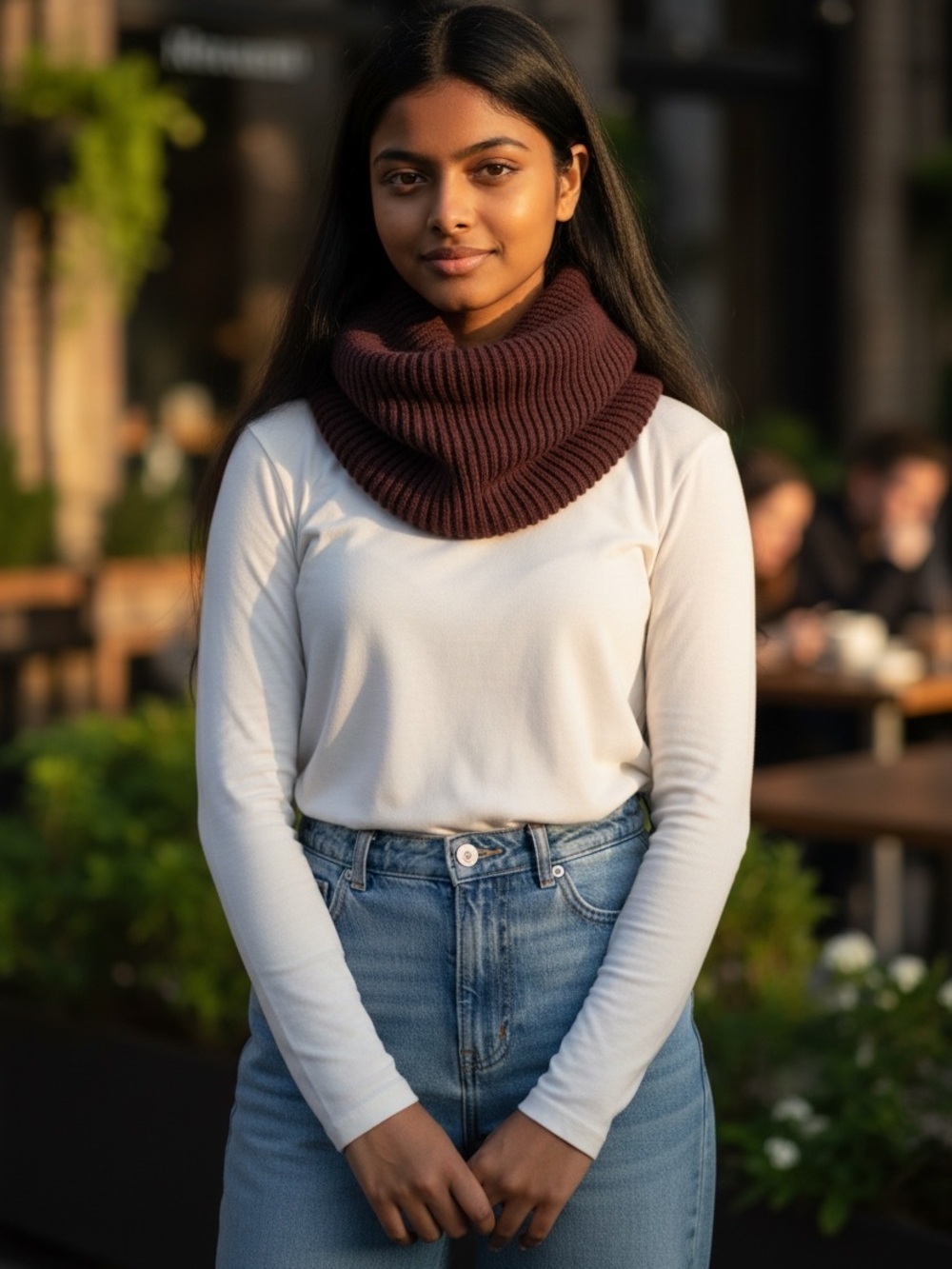H&M Ribbed Knit Wide Infinity Scarf - Deep Burgundy